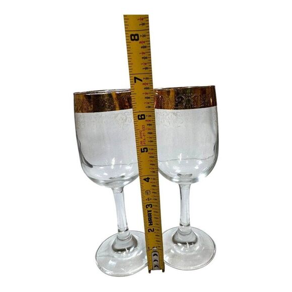 Vintage Italian Cellini Etched Crystal Wine Glasses 24K Gold Set 4 Small Large - Picture 5 of 8